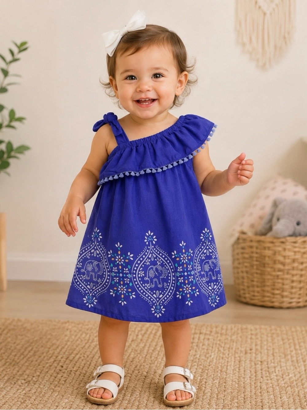 Gymboree Safari Smiles Blue Elephant One Shoulder Dress Size 12-28 Months